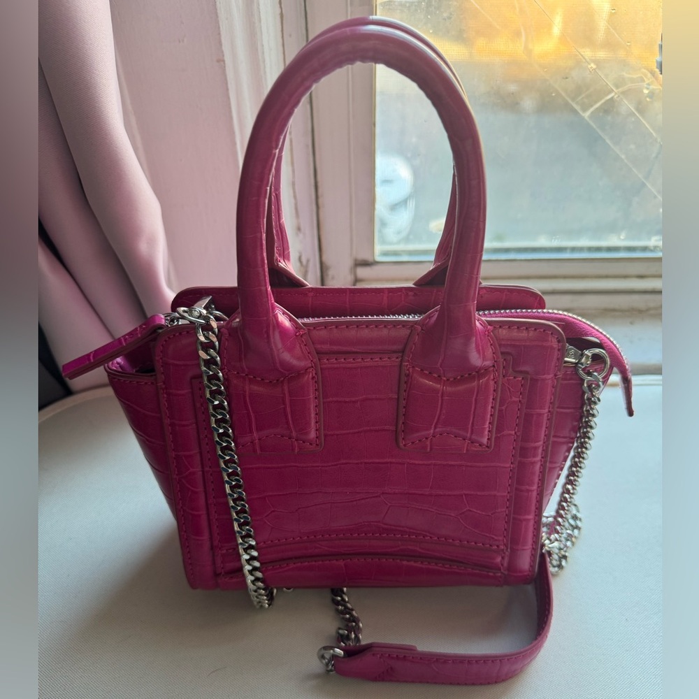 Zara Fuchsia Croc-Embossed Mini Bag with Chain